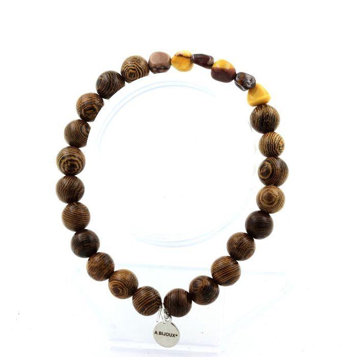 Stones and Minerals. Australian Mookaite Bracelet + 8 Mm Wooden Beads. Made In France.