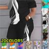 Summer Fashion Printed Clothes Women Casual Crew Neck Short Sleeve Suit Pocket Suit Women T-Shirt Top Shorts Two Piece Set