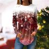 Women's 3D Snowflake Christmas Tree Print Round Neck Long Sleeve T-shirt Casual Long Sleeve Top