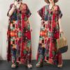 Women 2025 Summer Plus Size Casual Dress Basic Loose Vintage Long Dress Maxi Linen Printing New