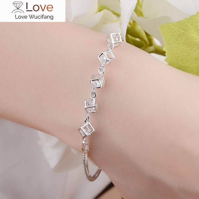 925 Sterling Silver Cube Box Bracelets &Bangles New Fashion Bracelet For Women Sterling -Silver -Jewelry