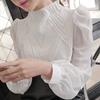 New Fashion Long Sleeve Stand Collar Black White Chiffon Blouse Shirt Women Tops J386