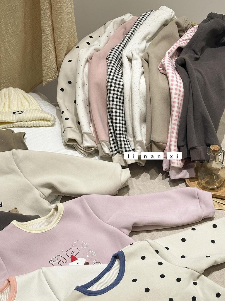 Kids' Cartoon Velvet Silk Wool Home Wear Set - Top and Pants