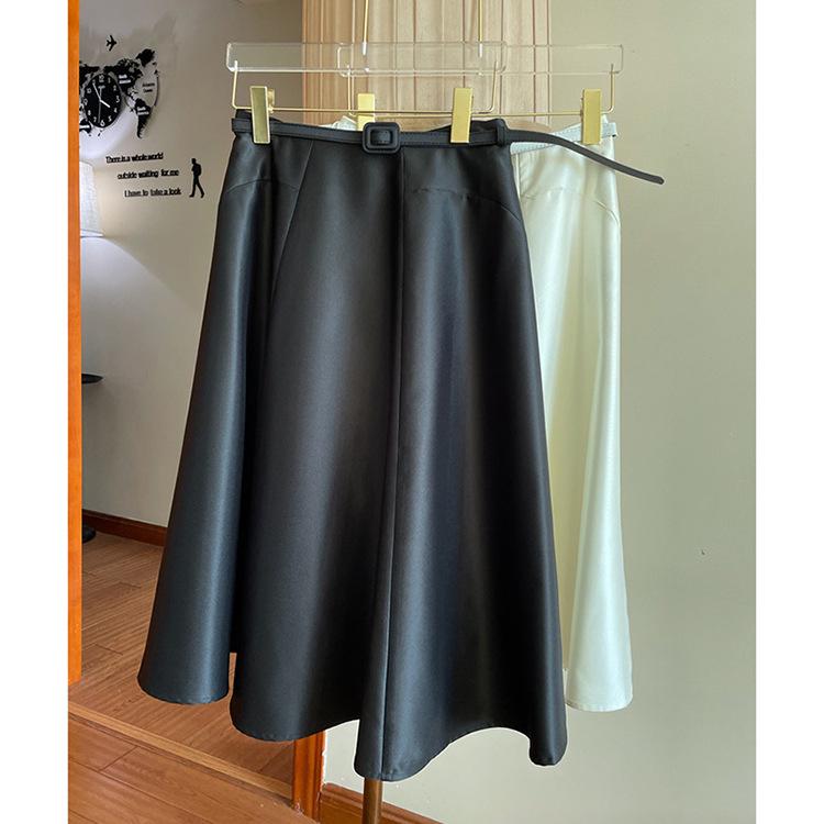 Available: Elegant High-Waisted Puffy Midi Skirt with Belt - Women's Spring/Summer Dress