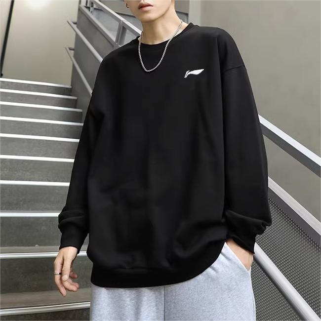 Li Ning Logo Embroidered Sports Knit Crewneck Sweatshirt Men Sweatshirt Black AWDR603-1