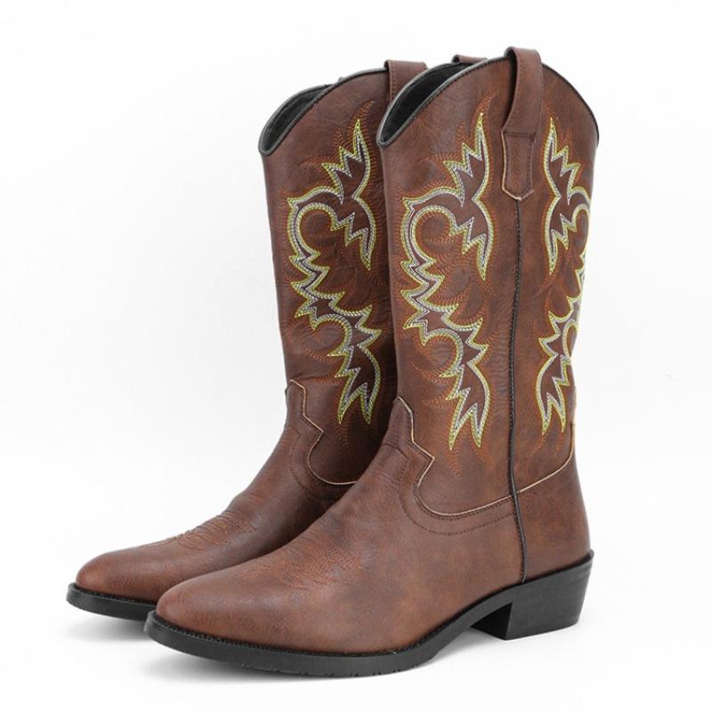 Модные мужские ковбойские сапоги ручной работы, новые мужские сапоги-слипоны для верховой езды, вышитые сапоги в западном стиле, мужские сапоги до середины икры с острым носком, Botas Para Hombre