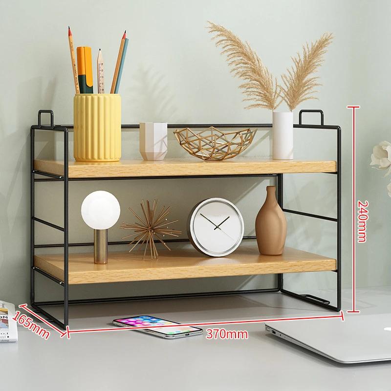Desktop Bookshelf Organizer Multi-Layer Storage Rack Wooden Flower Shelf Kitchen Organizer Save Space Bedroom Makeup Stand Rack