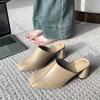 Fashion Comemore Baotou Half Slippers Women Square Head High Heels Shoes Fashion Outside Wear Thick Heel Solid Color Mules Slides Shoes