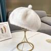 New Imitation Mink Hair Hat Ladies Fashion Beret With Thickened Warm Hat Windproof Ear Protection Hat Octagonal Hat