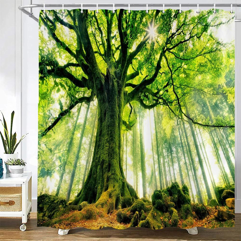 3d Printing Green Forest Waterfall Shower Curtains Waterproof Bathroom Curtain With Hooks Bath Curtain 180*200 Polyester Fabric