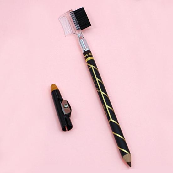 Stylish Good Color Rendering Eye Liner Pen with Sharpener and Brow Comb Brush for Women