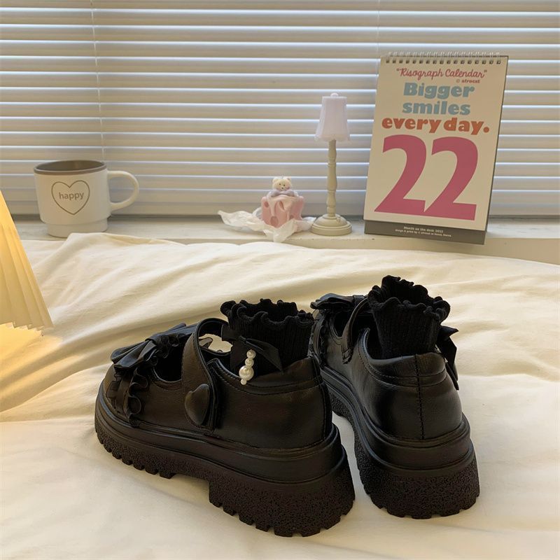 2025 Autumn Sweet and Cool Platform Mary Jane Shoes Women's Bow Student Versatile Jk with Skirt Small Leather Shoes Single