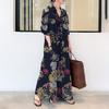 Dress Loose Colorful Flower Print Ankle Length Long Sleeve Pockets A-line Lapel Single-breasted Soft Breathable Maxi Dress