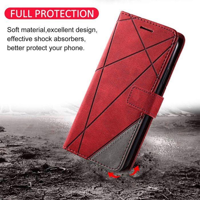 Protective Case - BOOLING - Red Synthetic Leather Flip Case - 2 Tempered Glasses - for Samsung Galaxy S25+