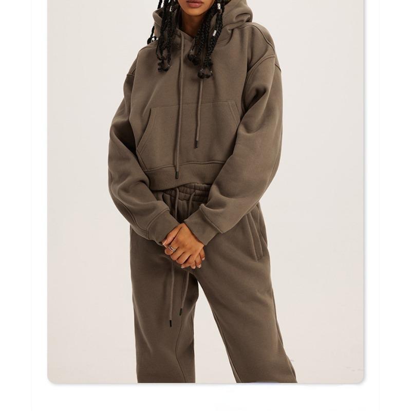 Autumn and Winter Women's Sweatshirt Long Pants Set Casual Fashion Solid Color Pullover Drawstring Sweatshirt Hooded Set