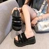 Beautiful One-word Slippers Women's 2025 Summer New Outer Wear with Skirt Cool Slippers Heightened Platform Beach Shoes