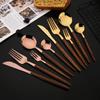 20Pcs Dinnerware Set Stainless Steel Silver Imitation Wooden Handle Clamp Western Knife Fork Spoon Cutlery Tableware Silverware