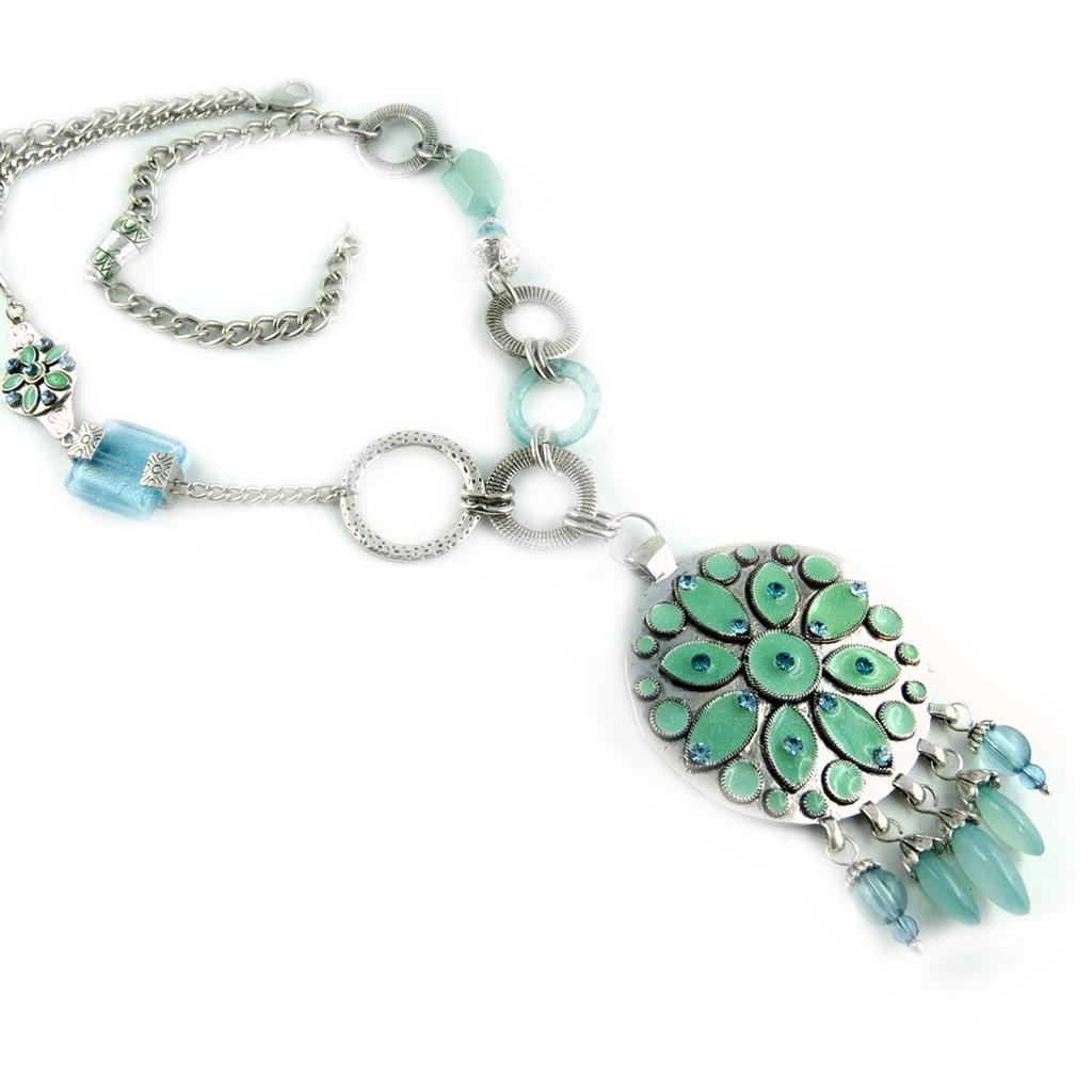 Les Trésors De Lily [E0686] - Green 'Mimosas' Designer Necklace