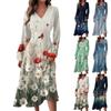 Women's Casual Fashion V-Neck Long Sleeve Floral Print Long Dress