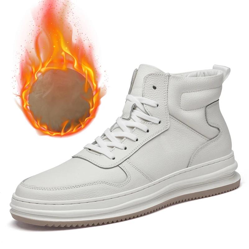 Luxury Men Sneakers Comfy Men Lace-up Solid Ankle Boots Man High Top Shoes Genuine Leather Casual Boots Minimalist Shoes for Men