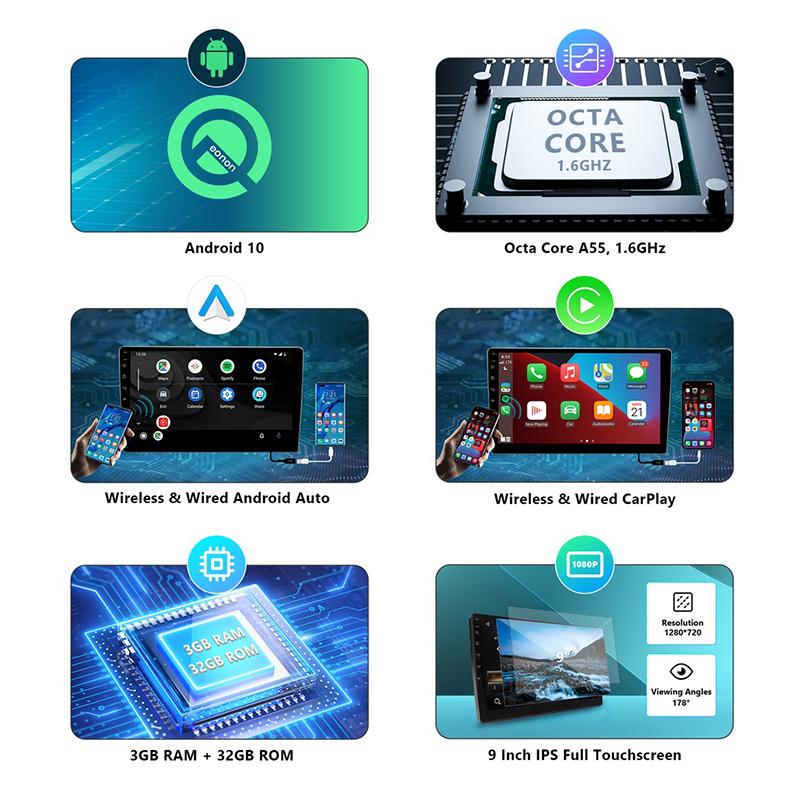 Android 13 Car Multimedia 7/9/10Inch Wireless Apple Carplay Android Auto 2 Din Stereo Receiver Car Radio Rear View Camera