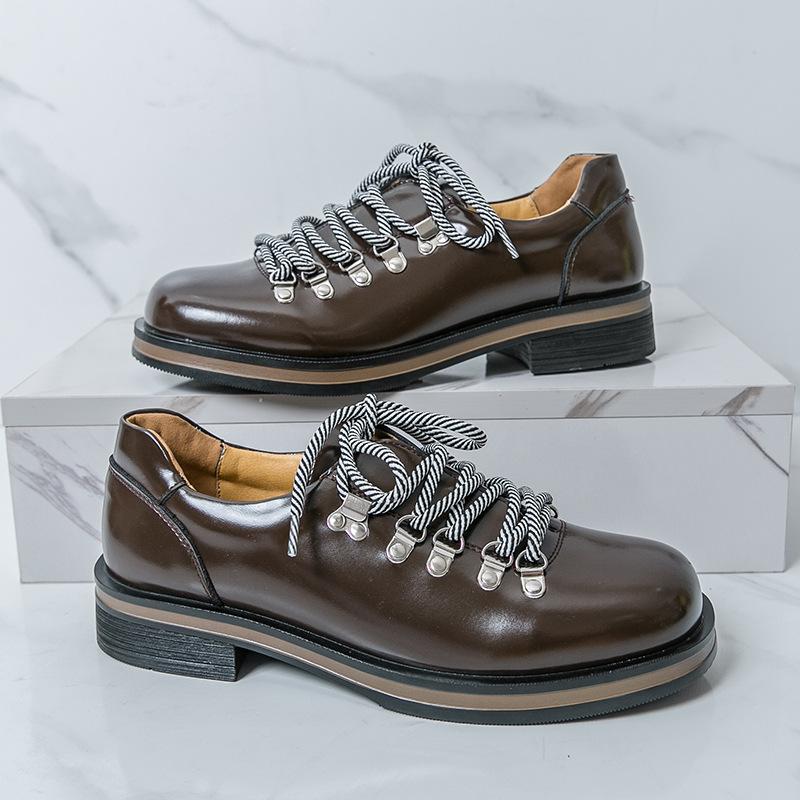 Large Size Leather Shoes Men's New Lace-up Casual Shoes Men's Outdoor Tooling Shoes Foreign Trade Fashion Low-top Derby Shoes