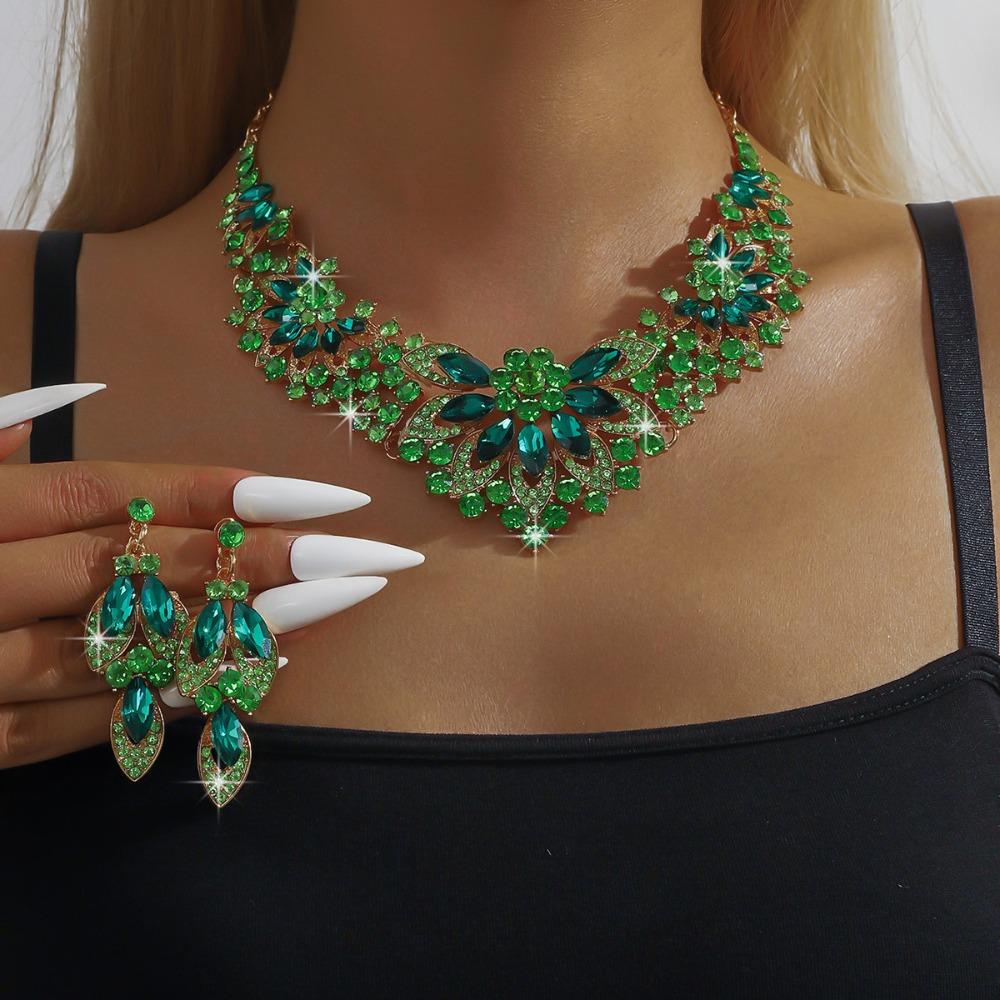 Shining Rhinestone Jewelry Set Crystal Crystal Necklace Set Bridal Necklace Earrings Set  Banquet