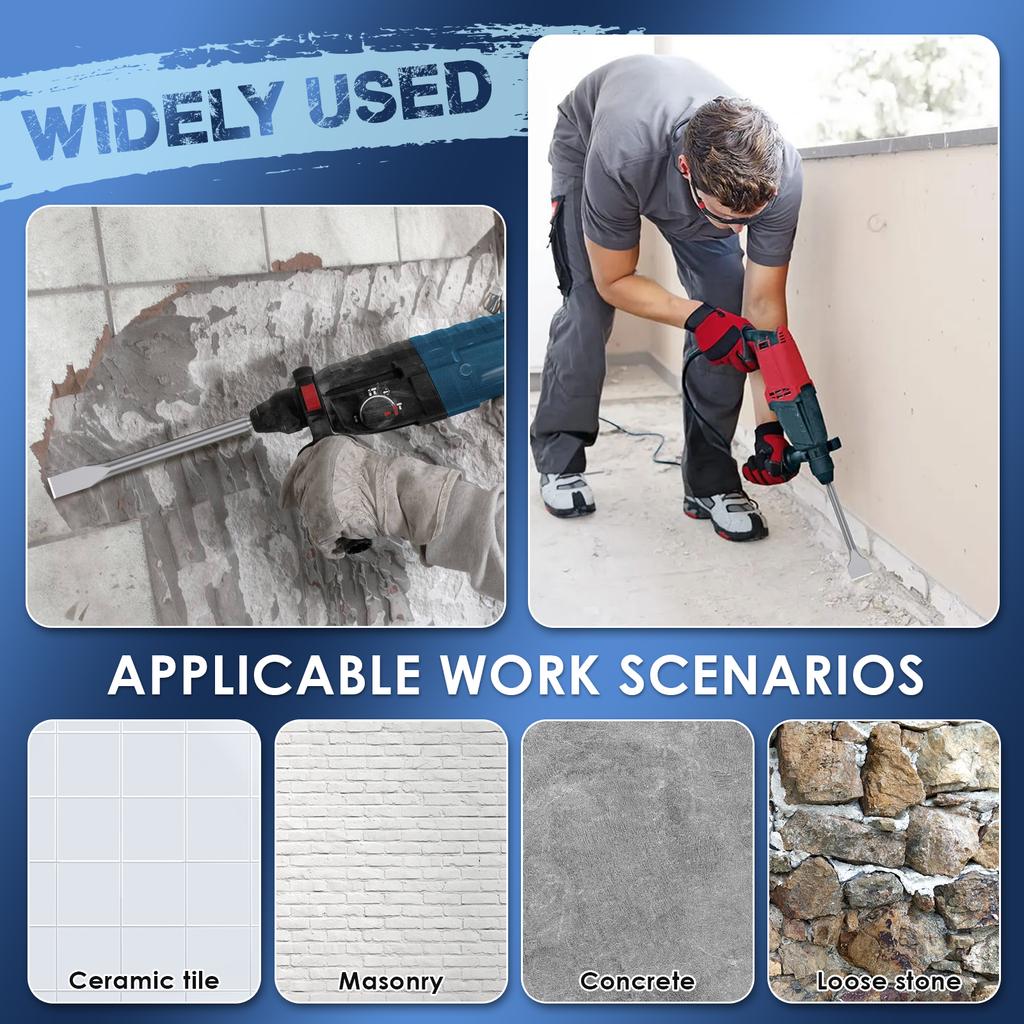 4Pcs Chisel Set SDS Plus Shank Electric Hammer Drill Bit Point Groove Flat Chisel Masonry Tools for Concrete Brick Wall Rock