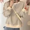 Women Autumn Fashion Long Sleeve Round Collar Striped Printed Sweatshirt T Shirt Top Clothing