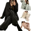 2 Pcs/Set Women Spring Summer Pajama Set Striped Silky Ice Silk Lapel Long Sleeve Loose Single-breasted Wide Leg Homewear Shirt Pants Set Sleepwear