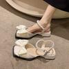 Baotou Bow Sandals Women's Summer New Fashionable Versatile Retro Thick Heel Non-slip Mary Jane Small Leather Shoes