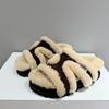 Yueyu 2025 New Lamb Wool Thick-soled Heightened One-word Fluffy Slippers for Women To Wear Versatile Casual Fluffy Shoes for Women