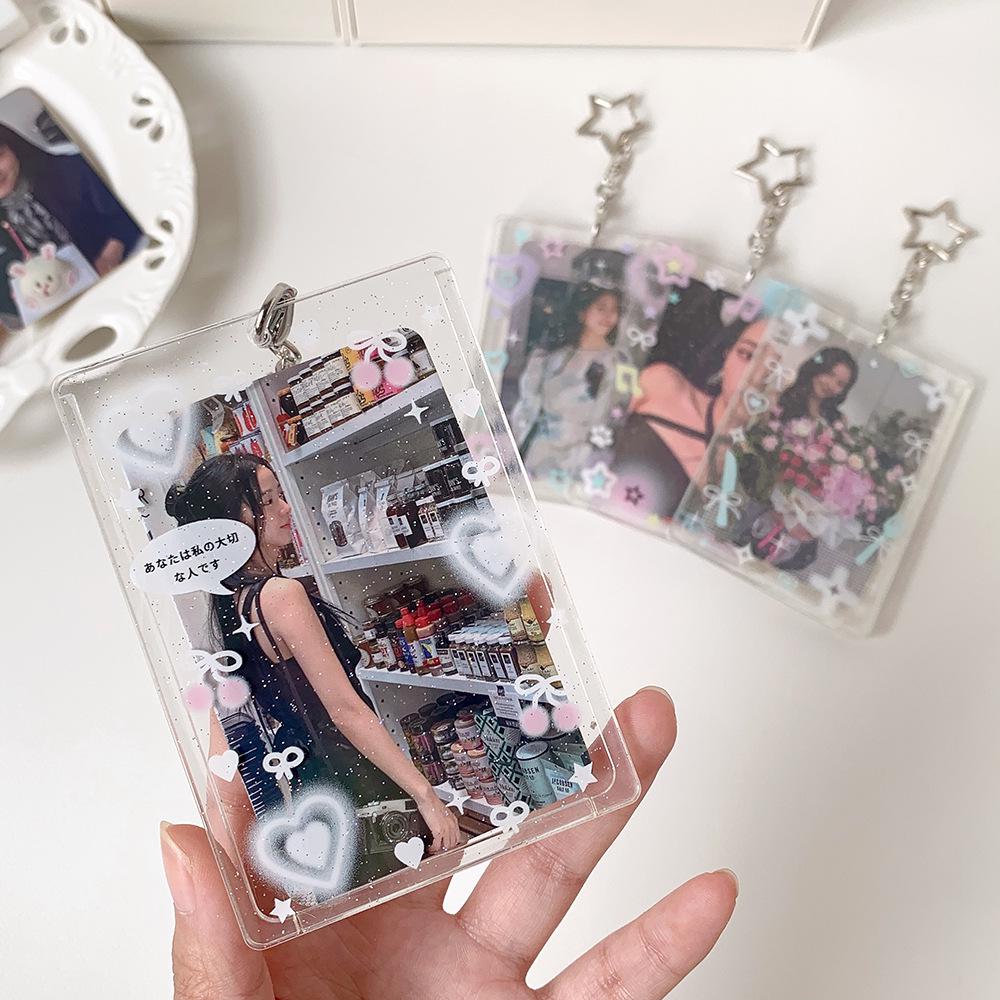 Korean Transparent Glitter Card Holder - Starry Design for Small Cards & 3-Inch Polaroids