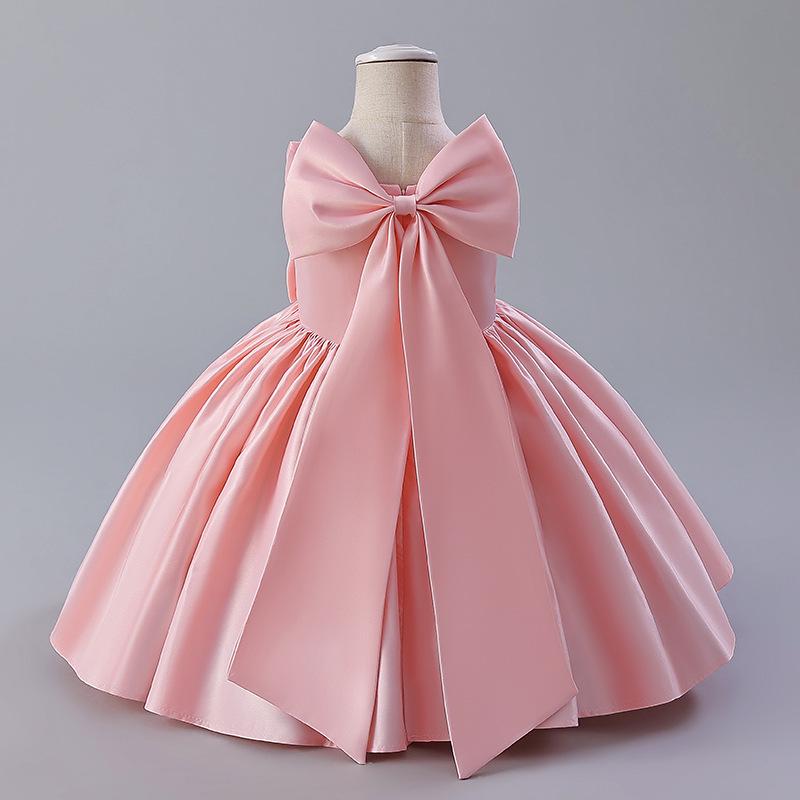 Европейское и американское атласное платье для девочки на день рождения и платье цветочницы с большим бантом