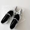 Japanese Pointed Flower Flat Shoes Sequined New Cold Smoke One-word Buckle Mary Jane Ladyshoes