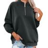 Women's Fashion Long Sleeve Loose Oversize Solid Color Half Zipper Neck Sweater Top With Pockets