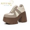 Women High Heels Spring Heels High 11cm Platform Women Fashion Shoes Matching Color Lace-up Genuine Leather Women Shoes