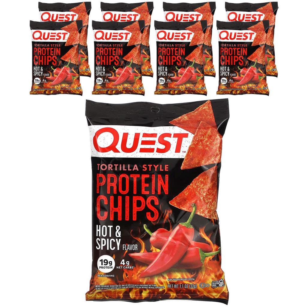 Quest Nutrition Tortilla-Style Protein Chips, Hot & Spicy, 8 Packets, 1.1 Oz (32 G) Each