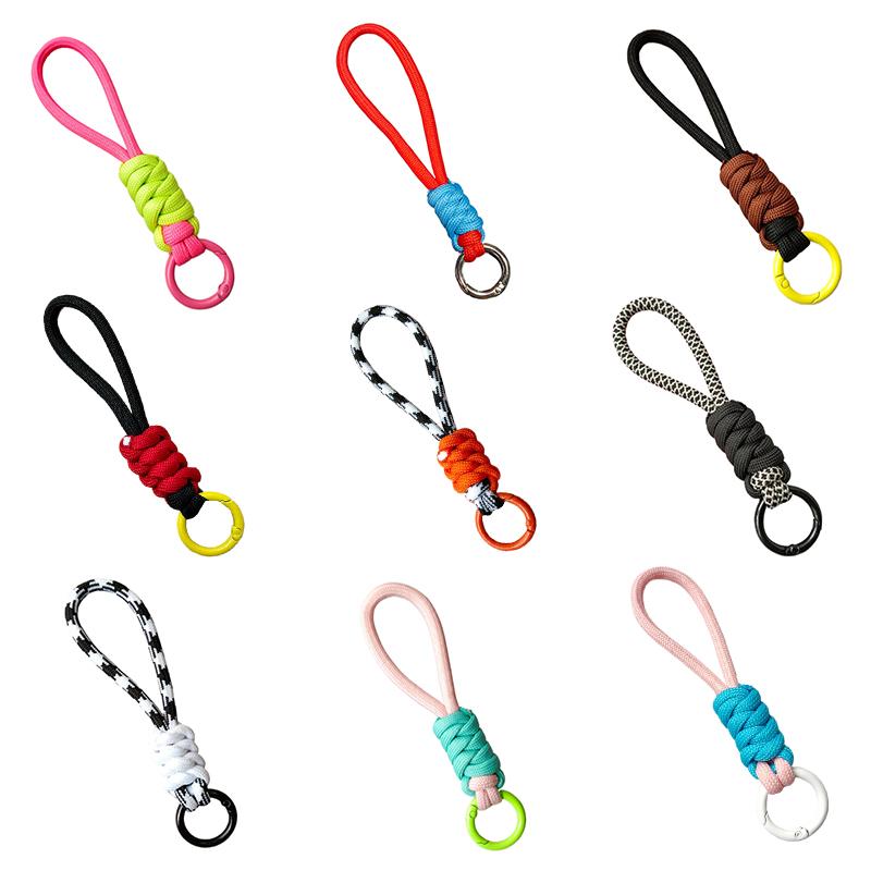 Creative Colorful Braided Lanyard Keychain Anti-Lost Knot Nylon Rope Keyring For Women Men Car Backpack Pendant Accessories Gift