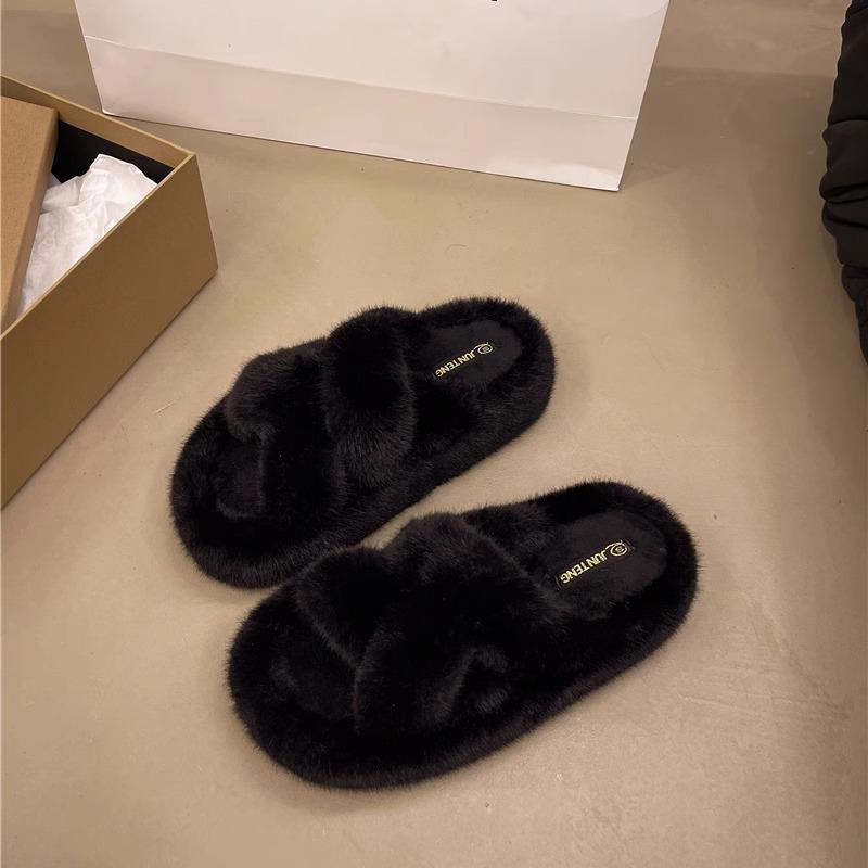 Super Fire Fluffy Slippers Women's 2025 Autumn New Home Wear Cross Versatile Korean Version Soft Bottom Rabbit Fluffy Cotton Mop