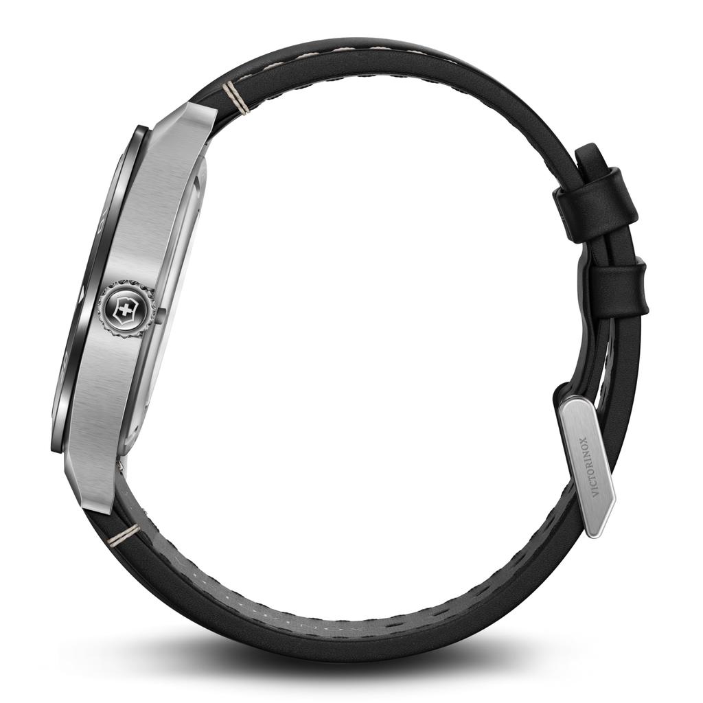 VICTORINOX SWISS ARMY Analog Black Black Leather Stainless Steel Case Strap Replacement Brand New Black Leather Band 242044 Watch, Waterproof, Men's