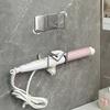 Wall Mounted Hair Dryer Holder Hair Curler Straightener Stand Self Adhesive Stainless Steel Storage Rack Bathroom Organizer