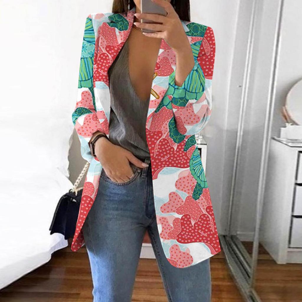 Women's Casual Fashion Print Lapel Long Sleeve Slim Fit Small Button Jacket