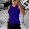 Women Vest Round Neck Sleeveless Elastic Slim Fit Tops Solid Color Sport Camisole