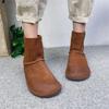 Vintage Handmade Genuine Leather Short Boots Solid Color Soft Cowhide Versatile Women Flat Boots