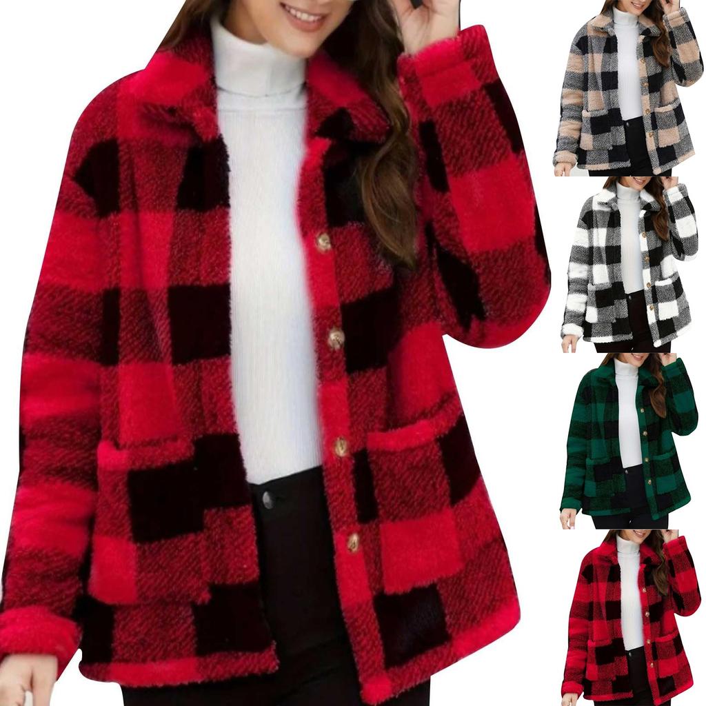 Women's Fashion Casual Long Sleeve Plaid Button With Pocket Jacket