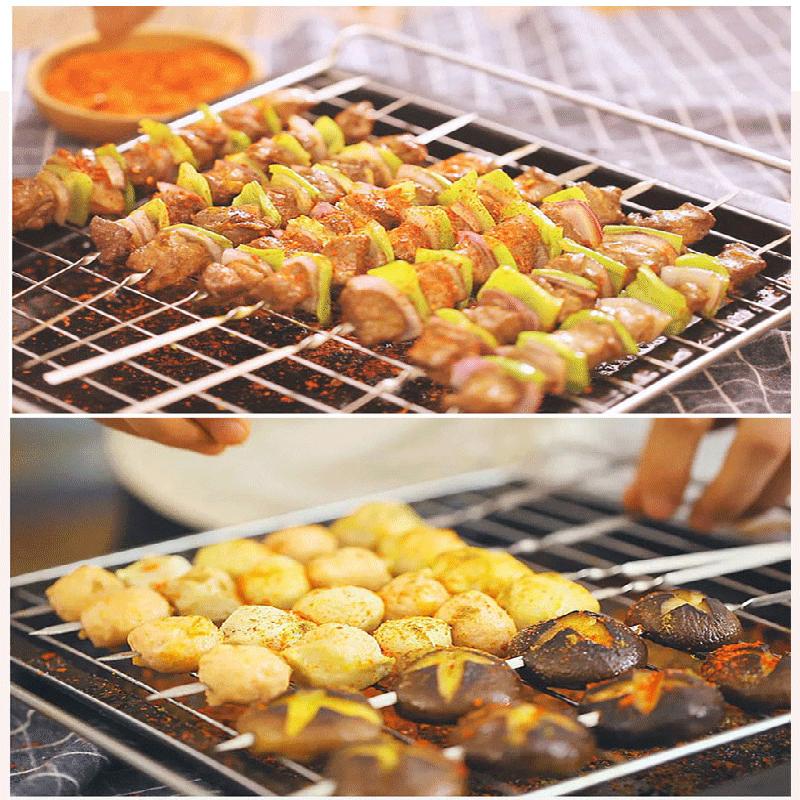 55Cm Large Barbecue Skewer Reusable 410 Stainless Steel BBQ Kebab Stick with Wooden Handle Outdoor Camping Picnic Tools Cooking Tool