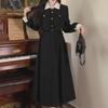 Plus Size Retro Hepburn-Style Polo Collar Dress - Romantic Color-Blocked Two-Piece for Autumn/Winter