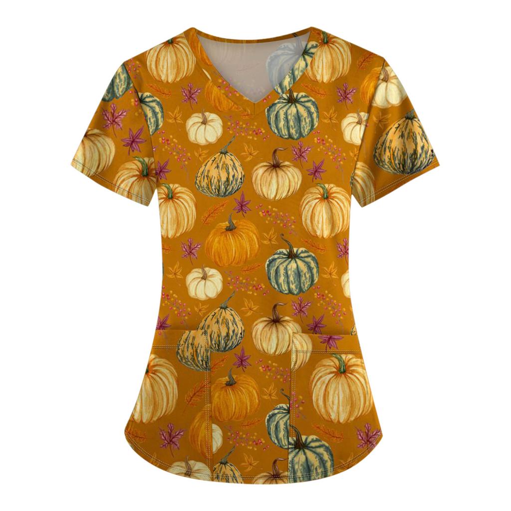 Женская модная футболка с коротким рукавом и v-образным вырезом с карманом на Хэллоуин