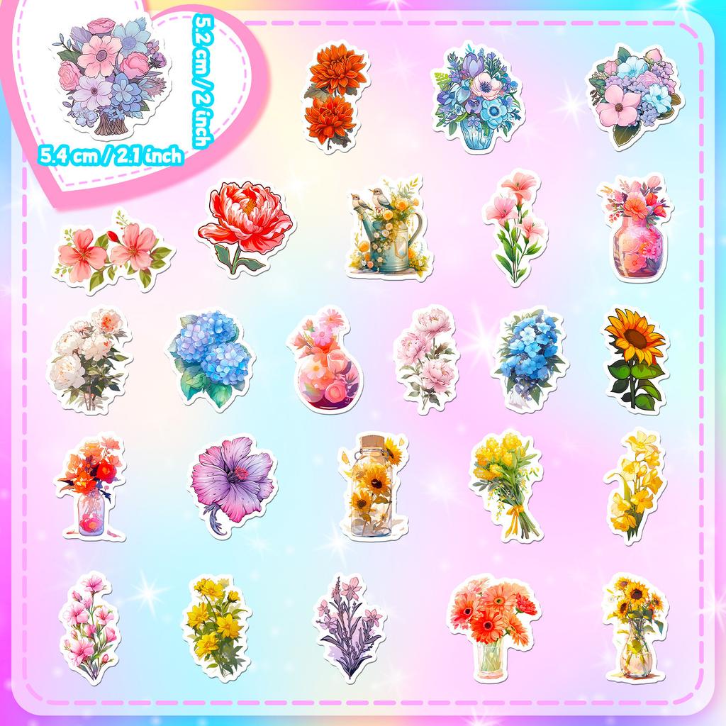 50 Flowers Mix and Match Stickers New Products Cartoon Plants and Flowers Elements Hand Account Stickers Wealthy Flowers